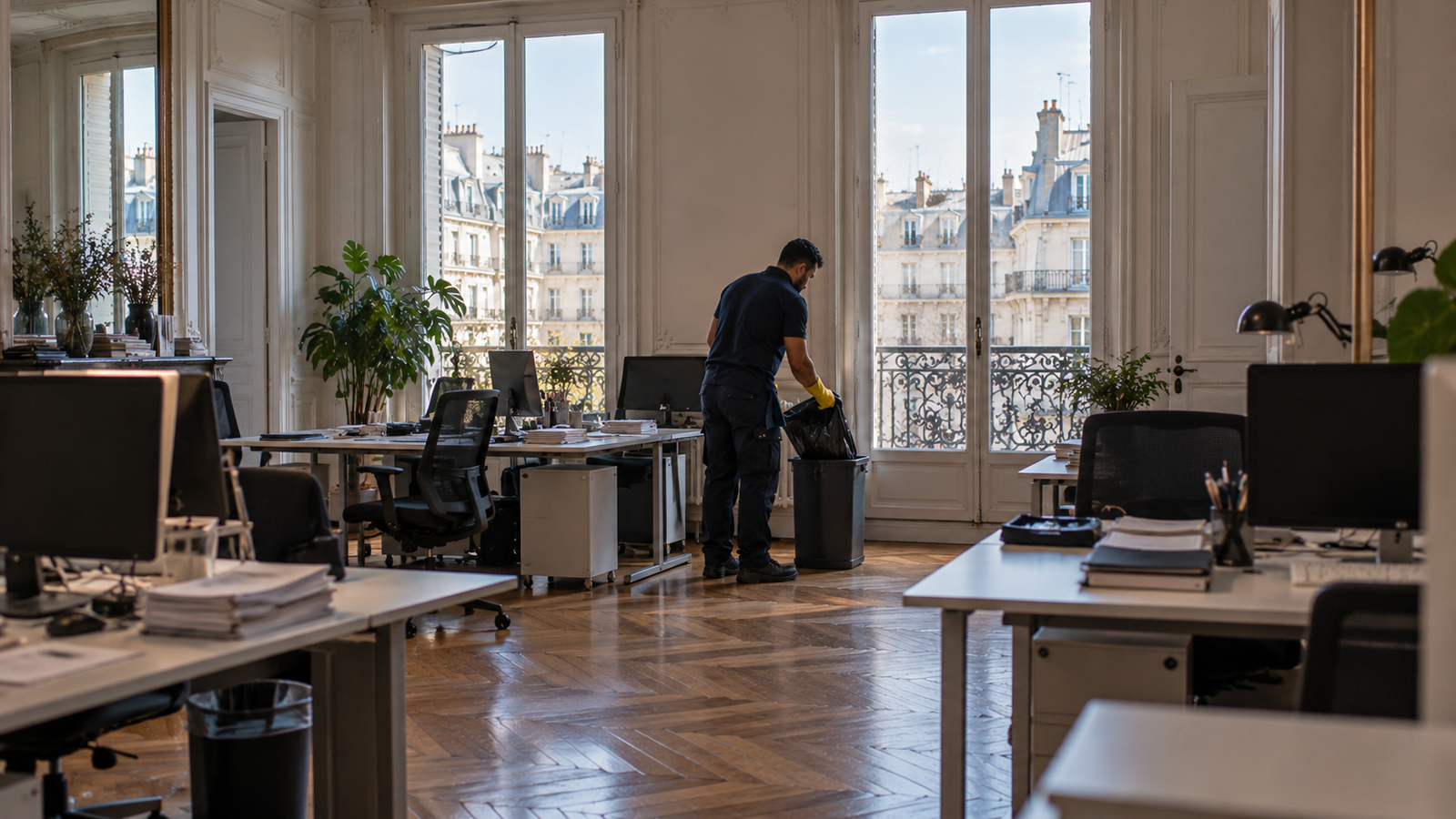 Bureaux dans un immeuble haussmannien à Paris entretenus par JSB Nettoyage