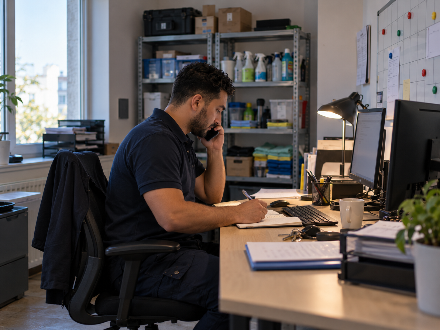 Coordinatrice JSB Nettoyage au téléphone dans les bureaux de Saint-Ouen-sur-Seine